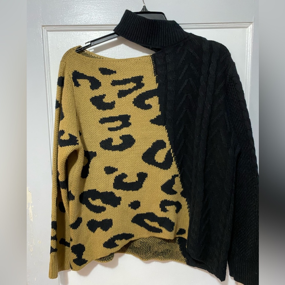 Peach Love California Black and Tan Cowl Neck Sweater
